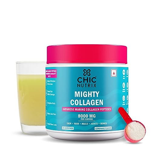 Chicnturix Mighty Collagen – With 8g Japanese Marine Collagen Peptides + 2mg Astaxanthin | Youthful Skin, Healthy Bones & Joints | 25 Servings