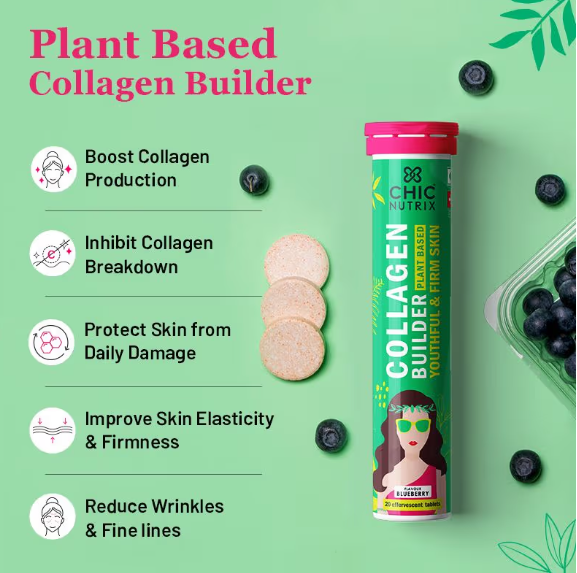 Chicnutrix Plant Based Collagen Builder with Vitamin C, E, Biotin, Bamboo & Acerola Extract | 20 Tablets
