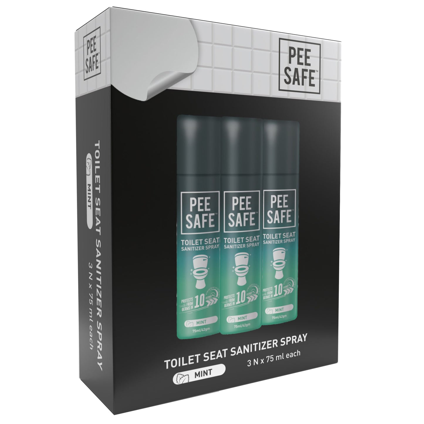 Pee Safe - Toilet Seat Sanitizer Spray 75 ML Mint (Pack of 3)