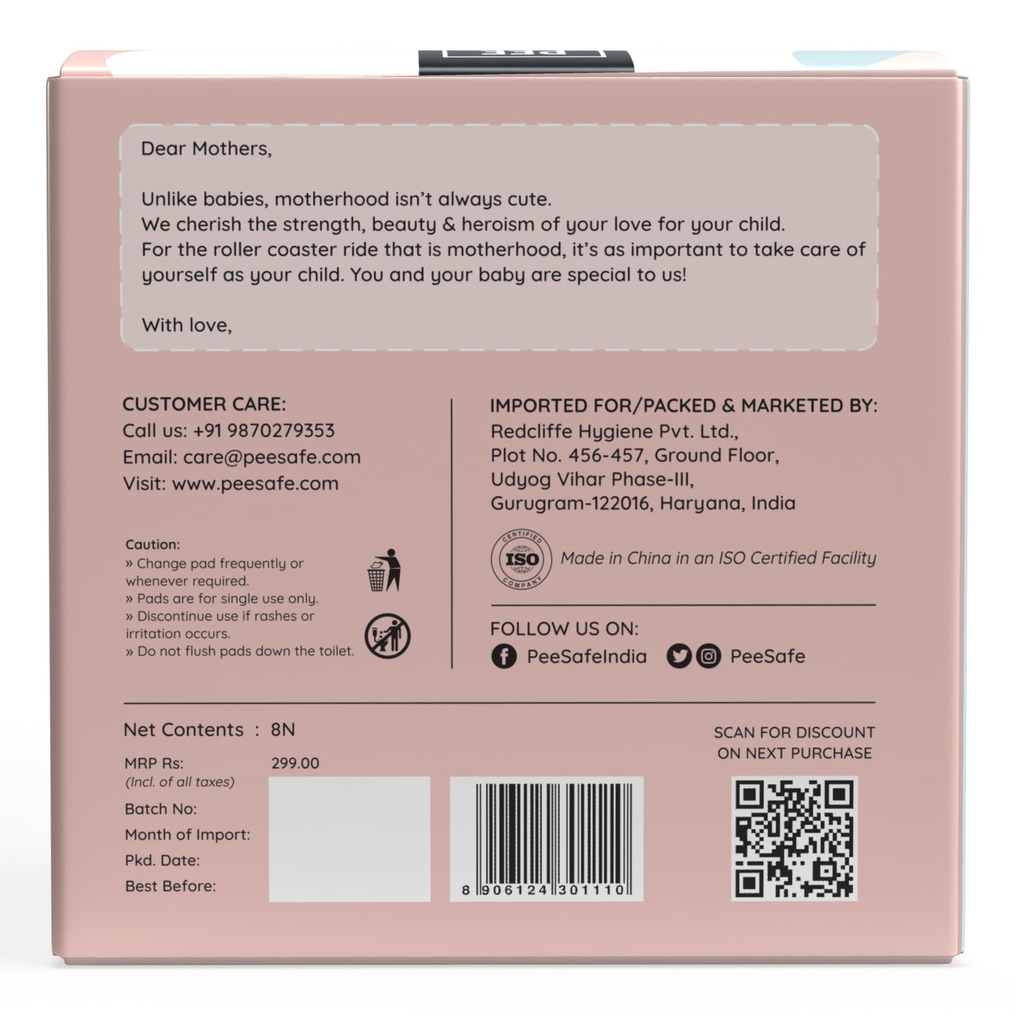 Pee Safe Disposable Maternity Pads ,480 mm (Pack of 8)