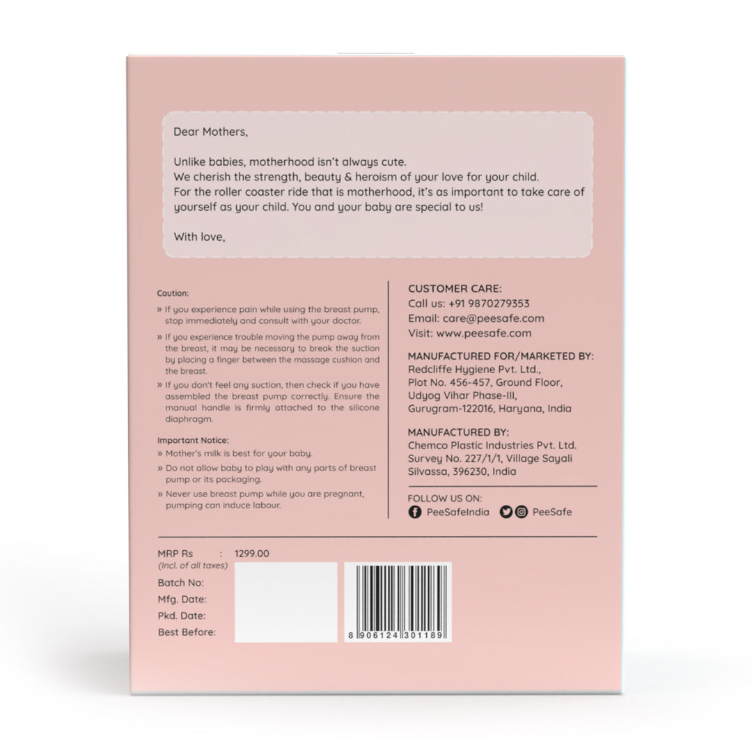 Pee Safe Manual Breast Pump For Nursing Mothers
