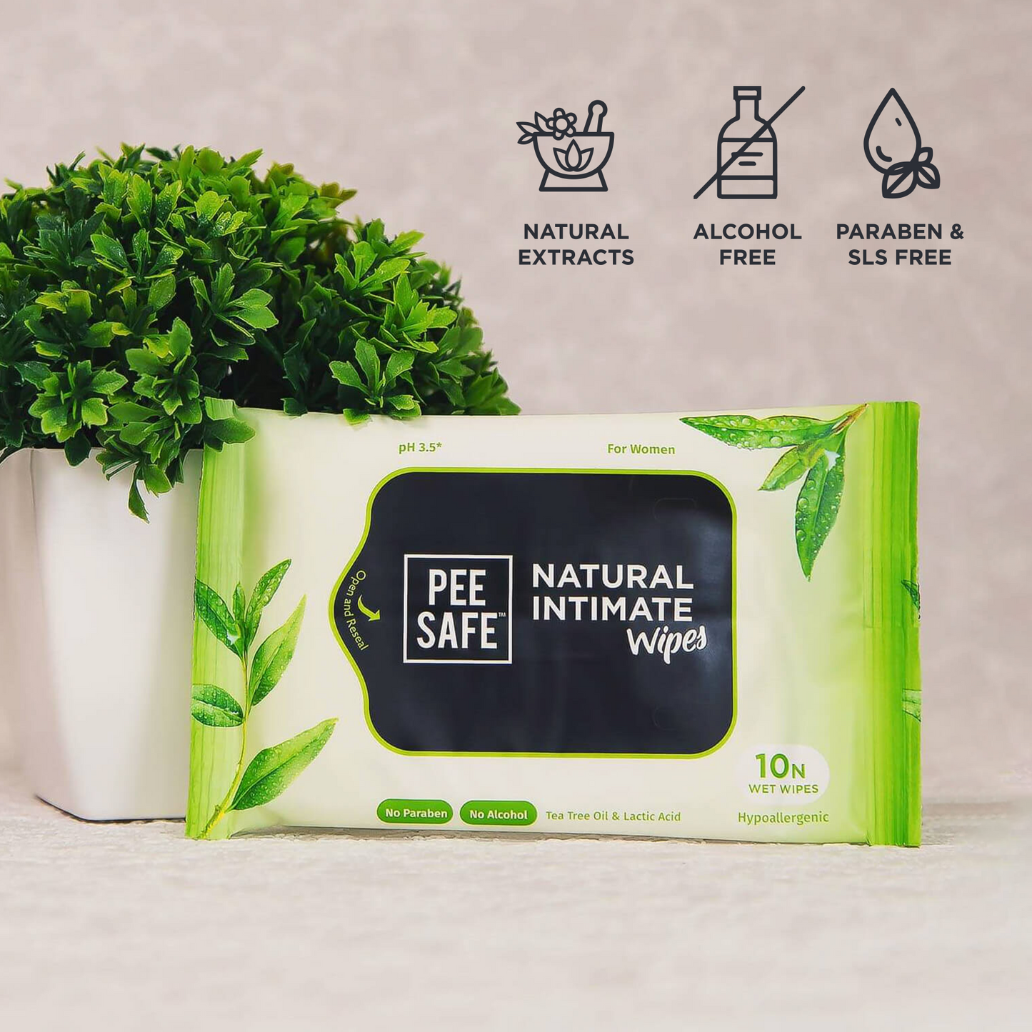 Pee Safe Natural Intimate Wipes for Women - Pack of 40