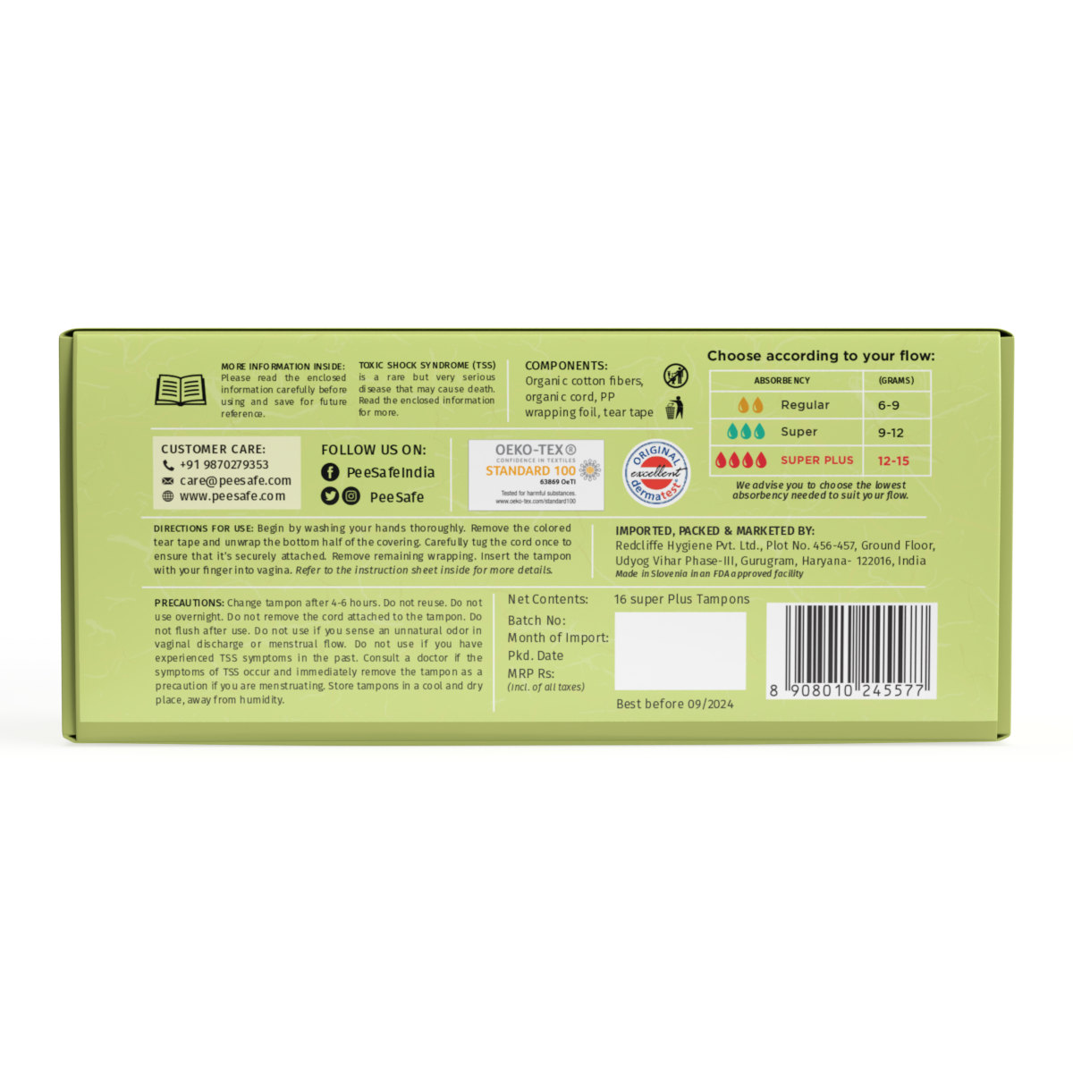 Pee Safe Organic Cotton Tampon (Super plus)