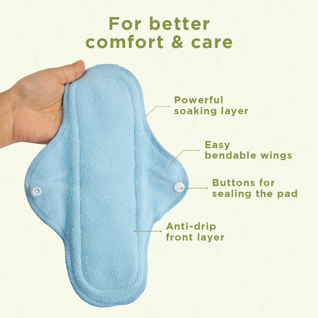 Pee Safe Reusable Sanitary Pads | 5N ( 3 Regular Pads + 1 Overnight Pad + 1 Leak Proof Pouch)
