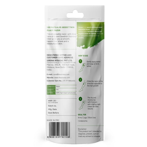 Sirona Disposable Hair Removal Razor for Women with Aloe Boost - 5 Pack
