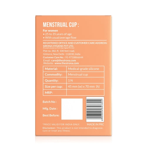 Sirona Reusable Menstrual Cup for Women - Medium Size, Ultra Soft, Odour and Rash Free, No Leakage, Protection for Up to 10-12 Hours, FDA Approved