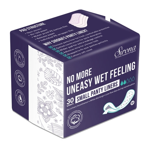 Sirona Anti Bacterial Ultra Thin Premium Panty Liners, Small - 30 Pcs, Regular Flow with 8 hours Protection for Women