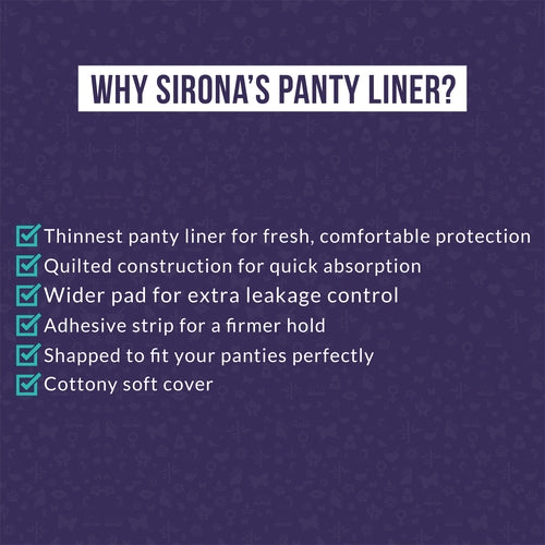 Sirona Anti Bacterial Ultra Thin Premium Panty Liners, Small - 30 Pcs, Regular Flow with 8 hours Protection for Women