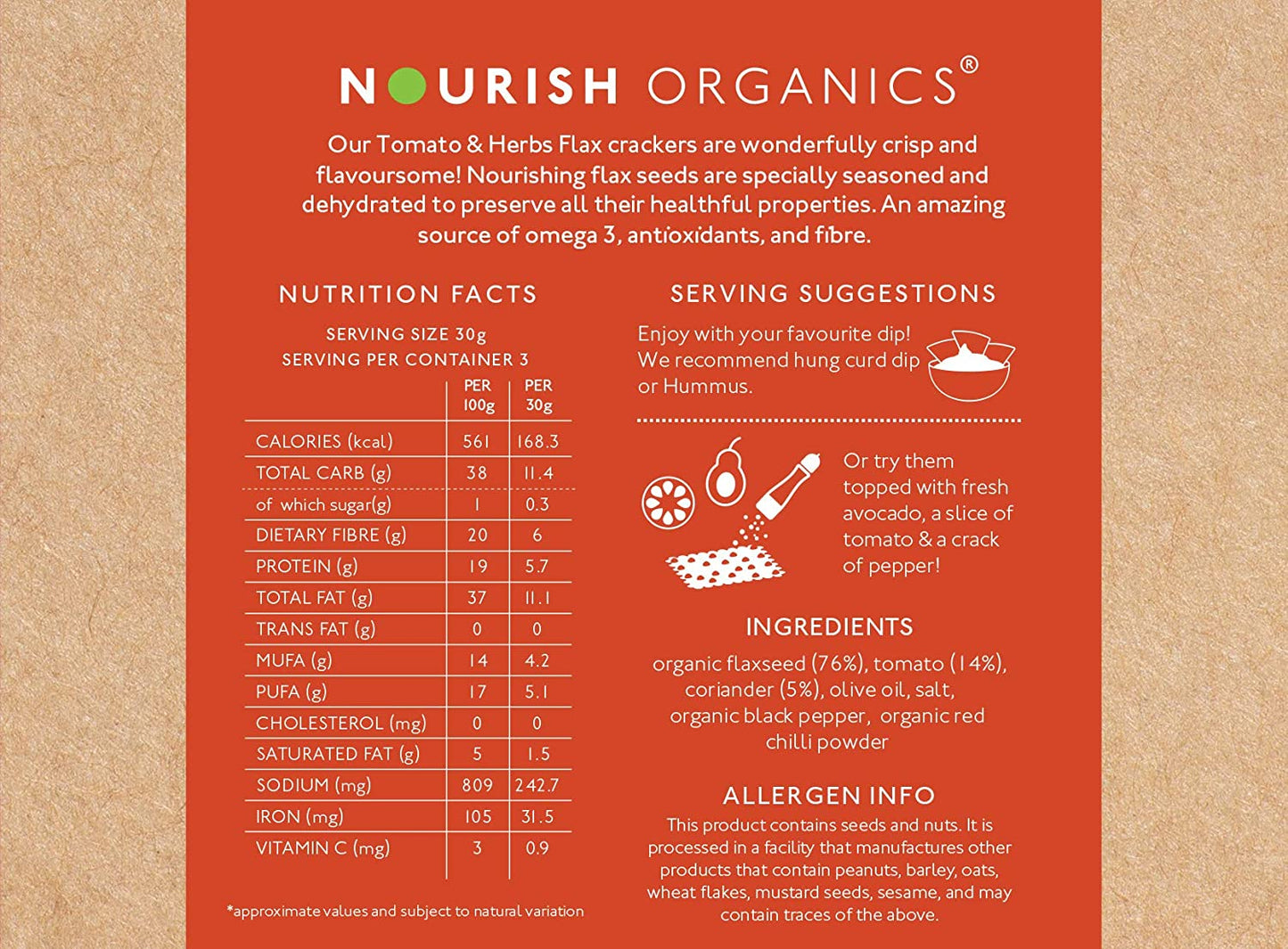 Nourish Organics Tomato & Herbs Flax Crackers