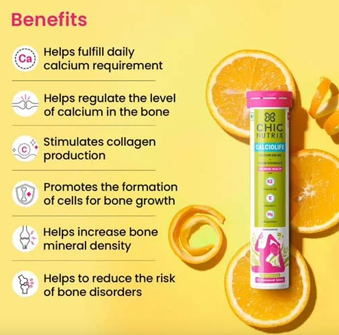 Chicnutrix Calciolife-Vitamins For Stronger Bones - Orange Flavour (20 Tablets)