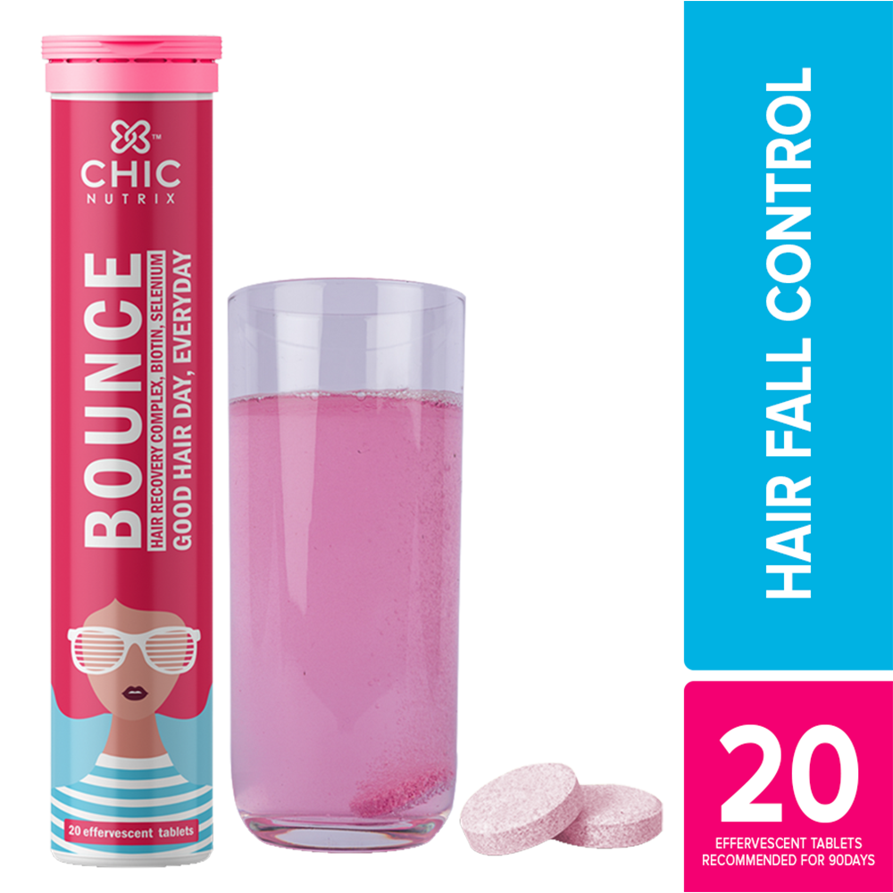 Chicnutrix Bounce - Biotin for Hair Growth with Selenium & Amino Acids - 20 Effervescent Tablets - Raspberry Flavour