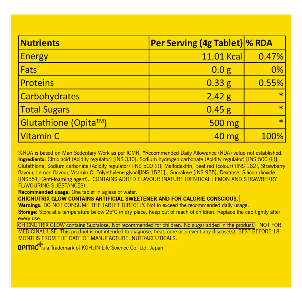 Chicnutrix Complete Skin Nutrition - Japanese Glutathione & Vitamin C for Acne Free Glowing Skin - 40 Effervescent Tablets (20x2)