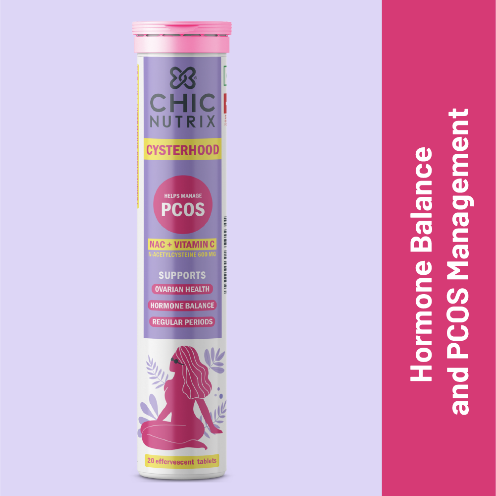 Chicnutrix Cysterhood - PCOS Management - 600mg N-Acetylcysteine (NAC) Vitamin C - 60 Effervescent Tablets - Strawberry Flavour
