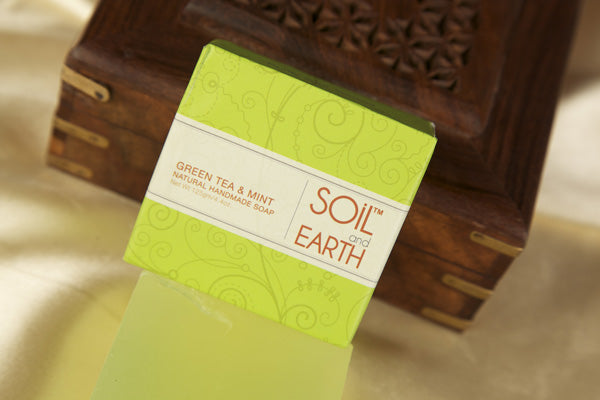 SOIL AND EARTH NATURAL HANDMADE SOAP - GREEN TEA & MINT (Pack of 4)