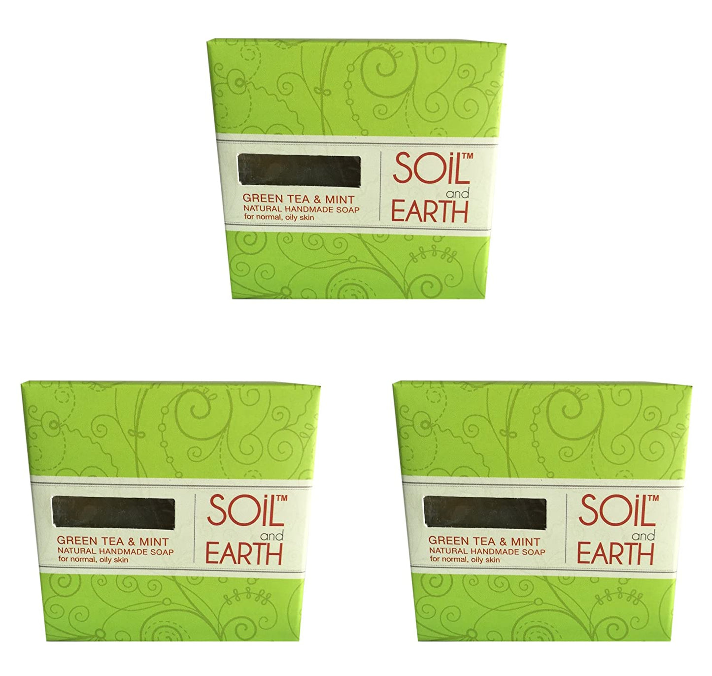 SOIL AND EARTH NATURAL HANDMADE SOAP - GREEN TEA & MINT (Pack of 4)