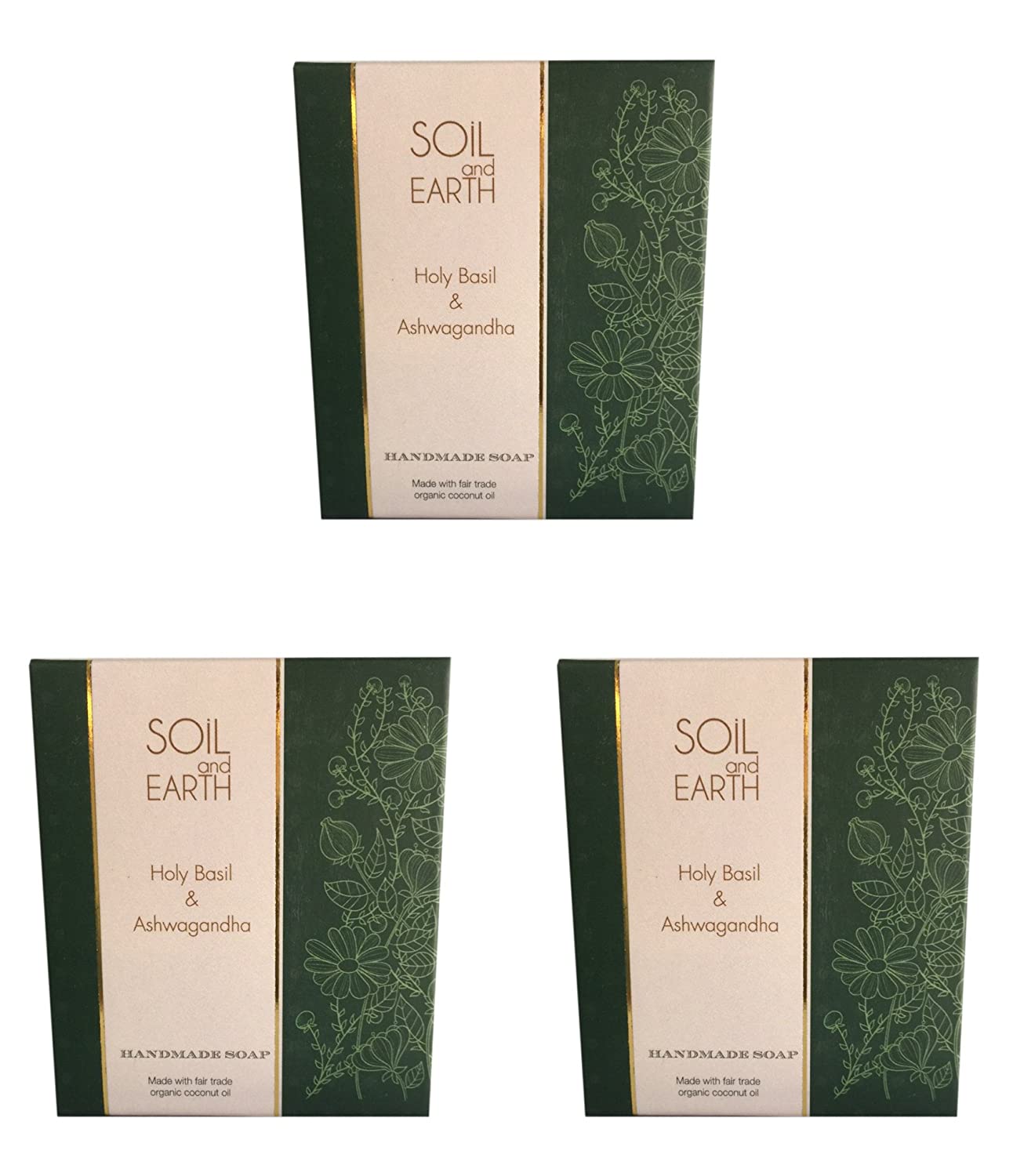 SOIL AND EARTH NATURAL HANDMADE SOAP - HOLY BASIL & ASHWAGANDHA (Pack of 4)
