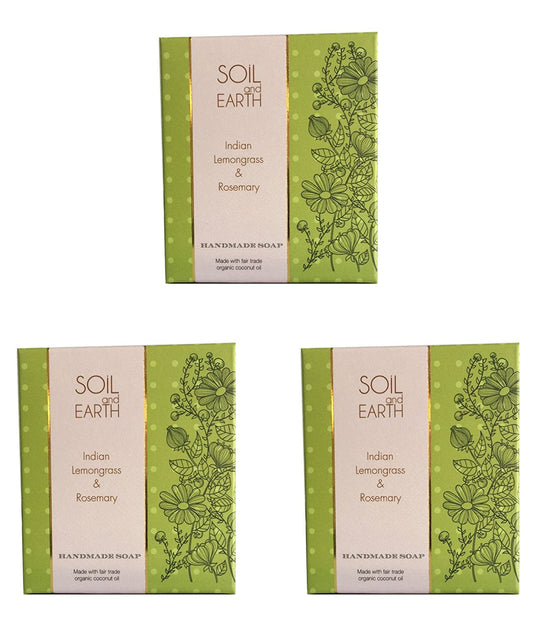 SOIL AND EARTH NATURAL HANDMADE SOAP - INDIAN LEMONGRASS & ROSEMARY (Pack of 4)