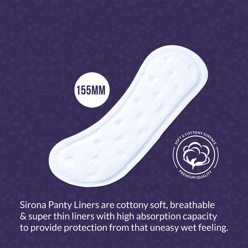 Sirona Anti Bacterial Ultra Thin Premium Panty Liners, Small - 30 Pcs, Regular Flow with 8 hours Protection for Women