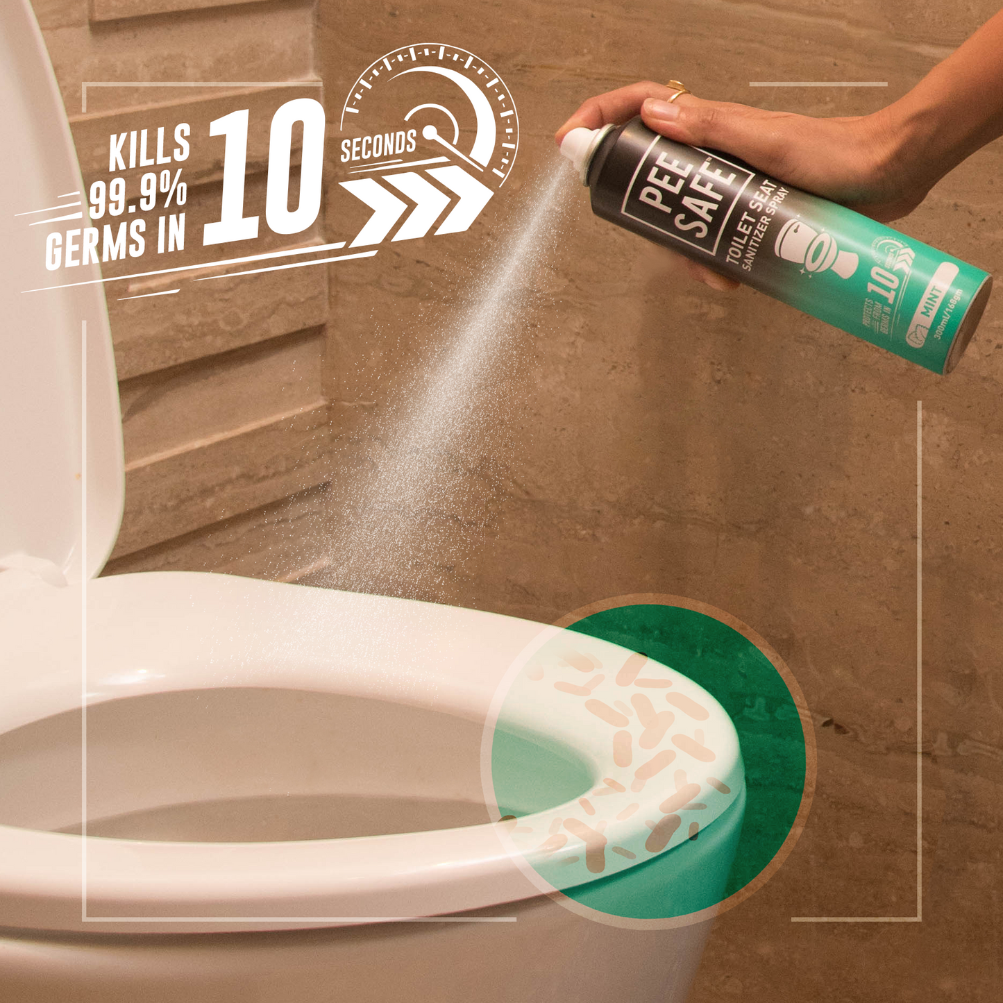 Pee Safe - Toilet Seat Sanitizer Spray 300 ML Washroom Pack - Mint