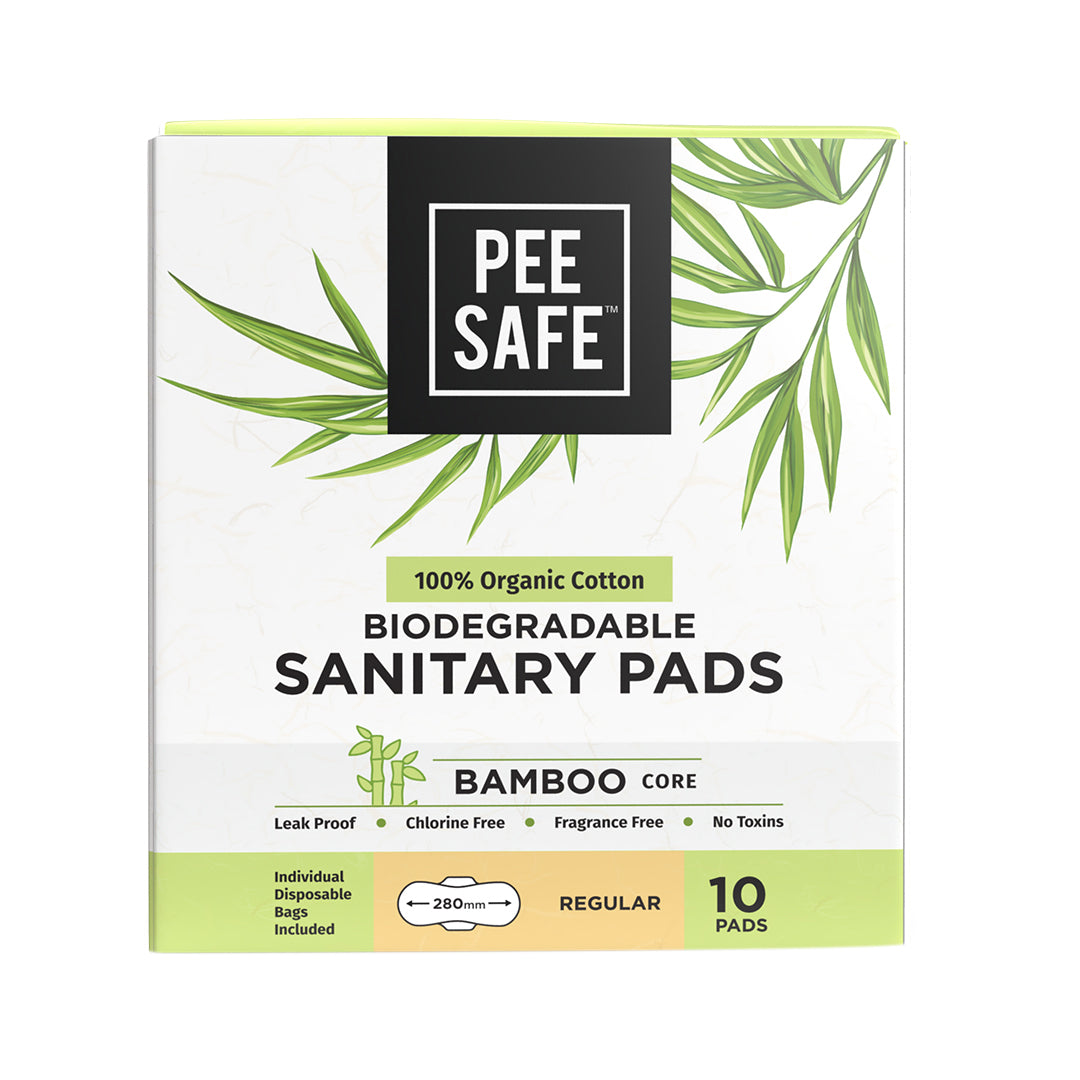 Pee Safe 100% Organic Cotton, Biodegradable Sanitary Pads - Regular (Pack of 10)