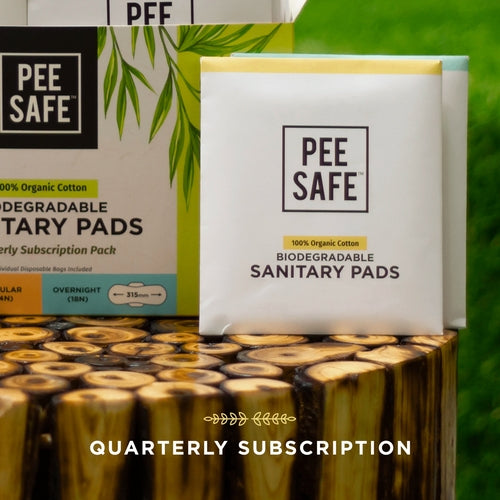 Pee Safe Sanitary Pads Subscription Box- Quarterly - 32 Pads (14 Regular Pads & 18 Overnight Pads)