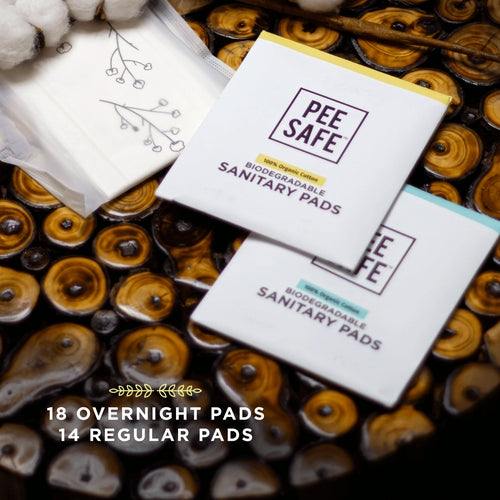 Pee Safe Sanitary Pads Subscription Box- Quarterly - 32 Pads (14 Regular Pads & 18 Overnight Pads)