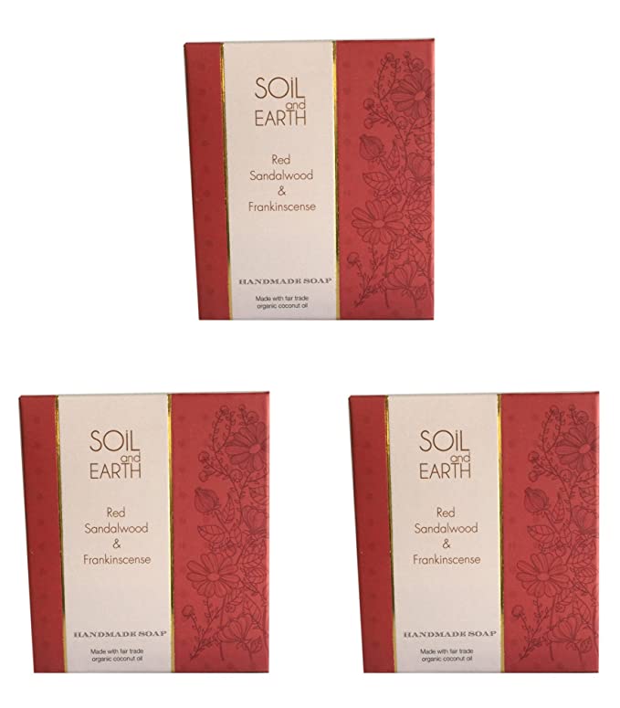 SOIL AND EARTH NATURAL HANDMADE SOAP - RED SANDALWOOD & FRAKINSCENSE (Pack of 4)