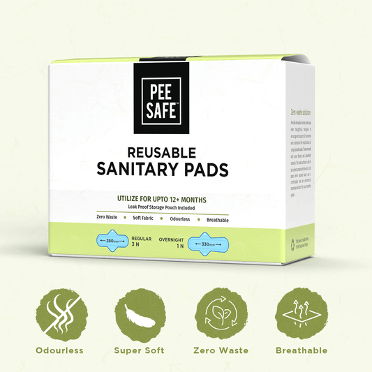 Pee Safe Reusable Sanitary Pads | 5N ( 3 Regular Pads + 1 Overnight Pad + 1 Leak Proof Pouch)