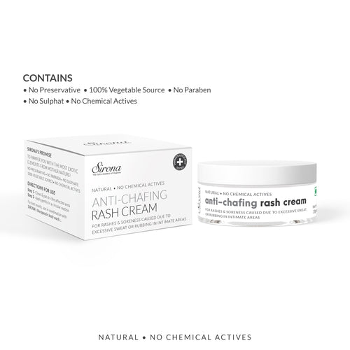 Sirona Natural Herbal Rash Cream - 25gm, Help In Soothing Rashes Due To Pads, Heavy Thighs, Chaffing Due To Sports Activities
