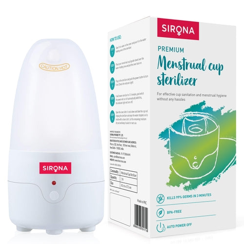 Sirona Menstrual Cup Sterilizer - 1 Unit, Clean your Period Cup Effortlessly - Kills 99% of Germs in 3 Minutes with Steam
