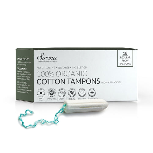 Sirona Regular Flow Non Applicator Organic Tampons - 18 Pcs, 100% Organic Cotton